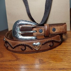 Tony Lama Brown Leather Belt w/ Silver Buckle